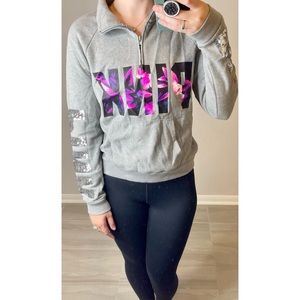 PINK- collared hoodie with sequence sleeves  - size Large